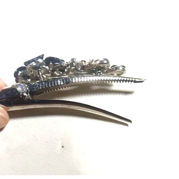 Hair Alligator Clip black Rhinestone Silver Tone Small 3" - Picture 5 of 5
